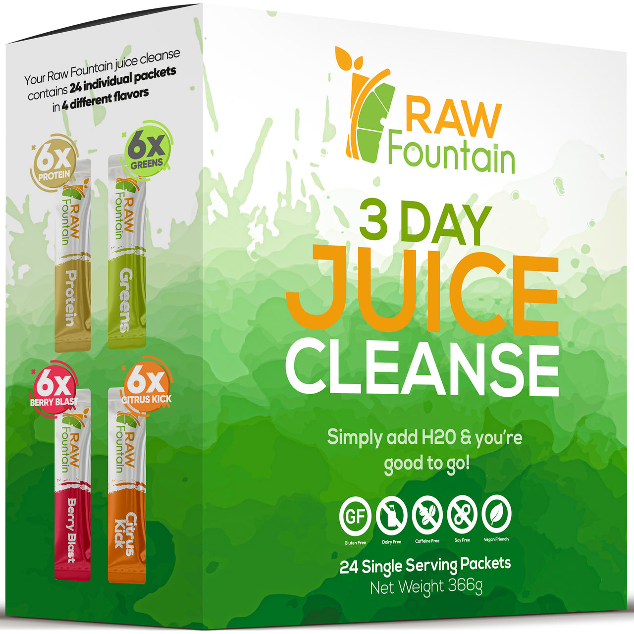 3 Day Juice Cleanse Detox | 24 Powder Packets | 4 Tasty Flavors w/ Protein